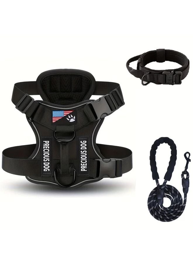Patriotic Dog Tactical Harness Set Adjustable Straps Black Leash Size M - Image 4